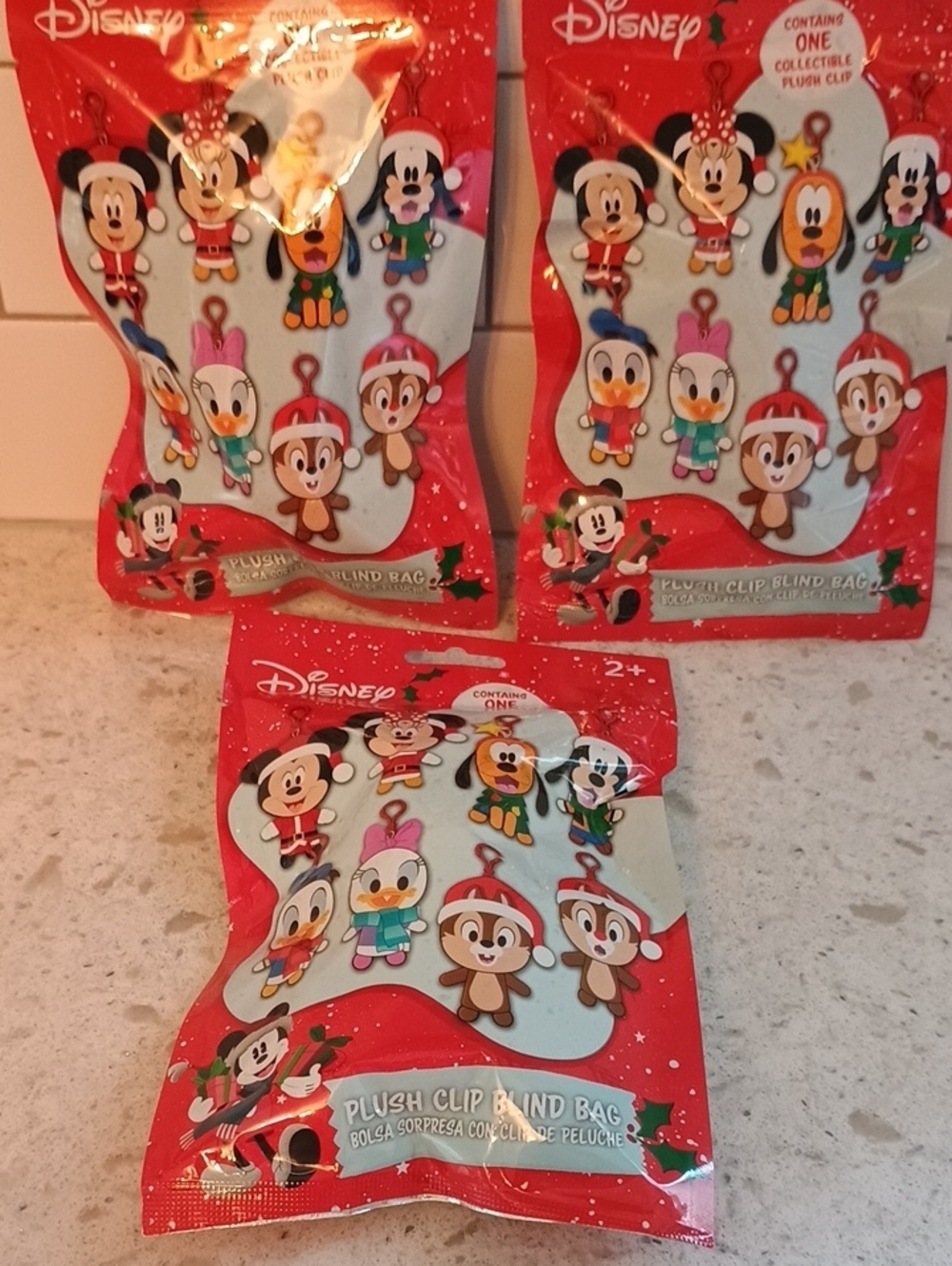 Set Of 3 Disney Plush Clip Blind Bag - Holiday Character Clip